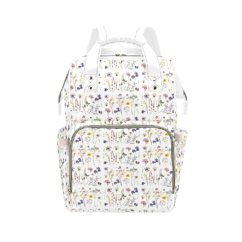 Mesh panel backpack for ventilated hiking comfort -Wildflowers White Multi-Function Backpack with White Handles