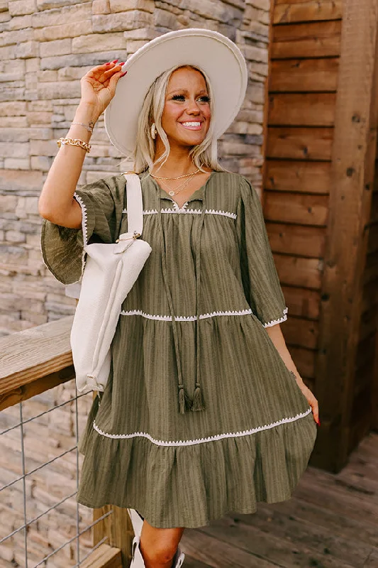 Flattering plus size dresses for curvy figures look stunning -Simply Lovely Tiered Mini Dress in Olive