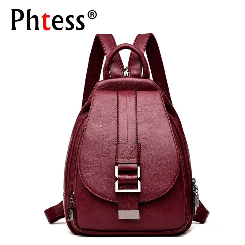 Brightly colored backpack for easy group spotting -Women Leather Backpacks Vintage Female Shoulder Bag Sac a Dos Travel Ladies Bagpack Mochilas School Bags For Girls Preppy