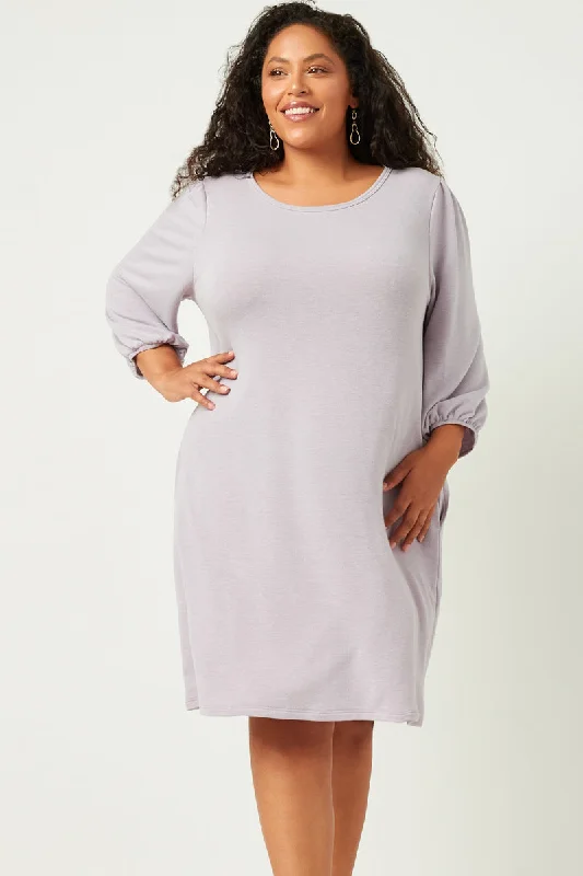 Plus size dresses featuring textured weaves add interest -Round Neck Balloon Sleeve Shift Dress