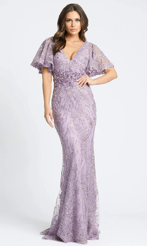 Plus size dresses featuring floral patterns feel fresh -Mac Duggal Evening - 67493D V-Neck Bell Sleeve Embroidered Simple Prom Gown