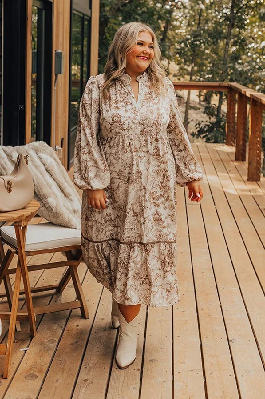 Plus size dresses featuring metallic hues shine soft -Countryside Charmer Midi Curves