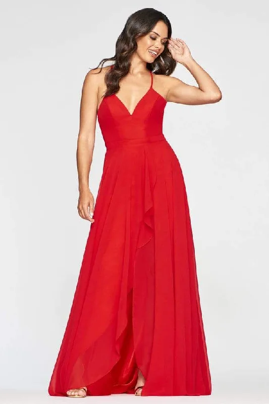 Flattering plus size dresses for curvy figures look stunning -Faviana - S10413 V-neck Chiffon Modest Prom A-line Dress