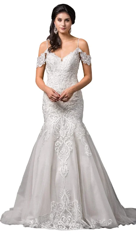 Plus size dresses with scoop necklines feel classic -Dancing Queen Bridal - 100 Lace Embroidered Trumpet Wedding Dress