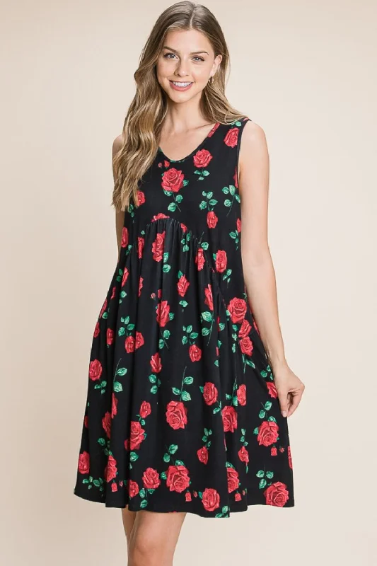 Plus size dresses for spring bloom with grace -BOMBOM Floral Ruched Tank Dress