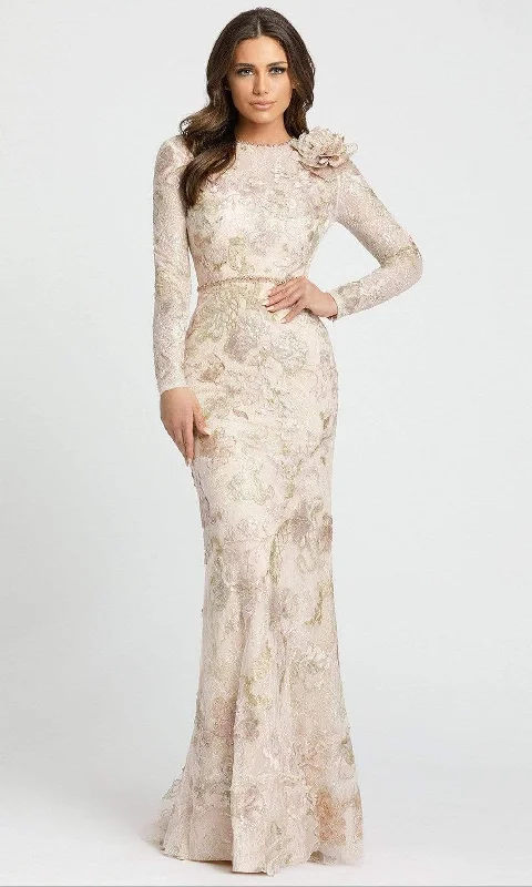 Stylish plus size dresses with stretch fabric flatter all -Mac Duggal - 11174 Long Sleeve Floral Mother of the Groom Gown