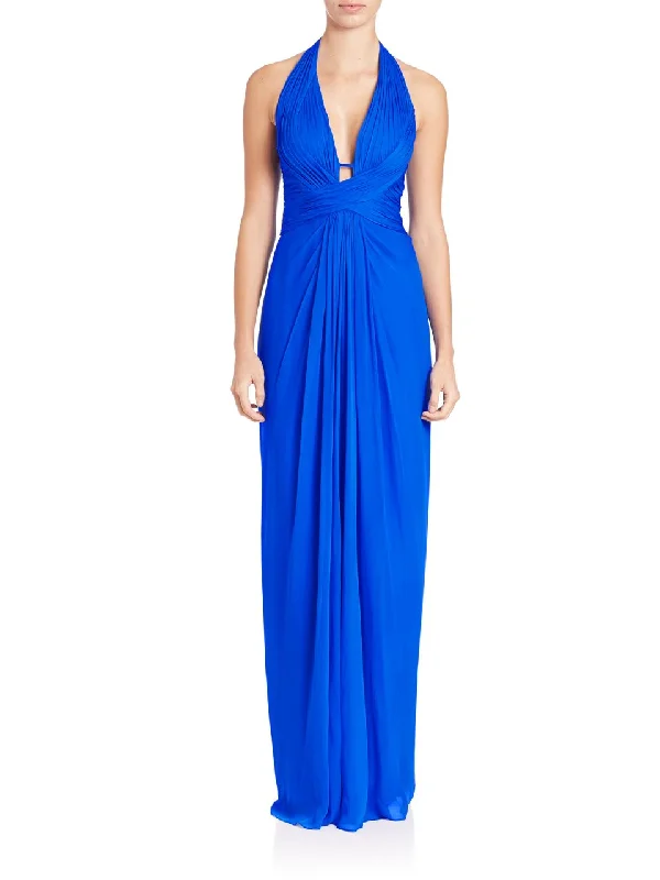 Plus size dresses with sleek silhouettes look sharp -Aidan Mattox - Crisscross-Strapped Midriff Plunging Halter Gown 54469500