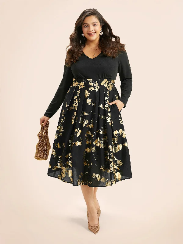 Elegant plus size dresses for weddings fit beautifully -Brush Glitter Pocket Patchwork Dress