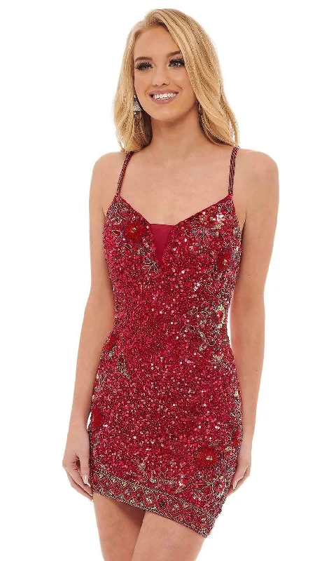 Plus size dresses with sleek necks stay elegant -Rachel Allan - 40152 Sequined V Neck Cocktail Dress