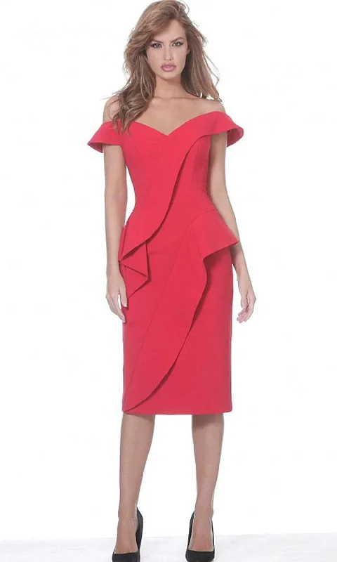 Plus size dresses for power dressing empower daily -Jovani - 04426 Off Shoulder Asymmetric Ruffle Accent Cocktail Dress