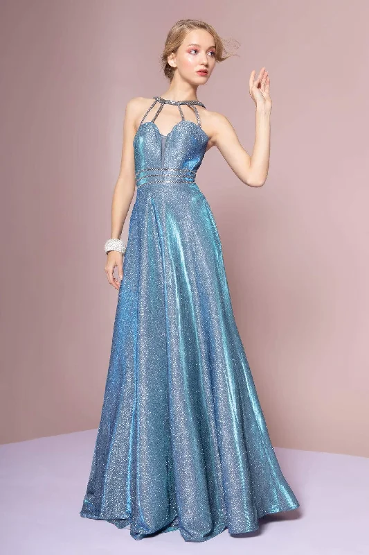 Plus size dresses with sleek designs suit all -Elizabeth K - GL2672 Glitter Crepe High Neck A-line Gown