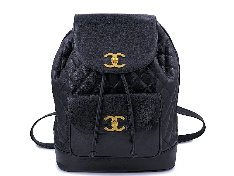 Vintage leather backpack for timeless explorer vibes -Chanel Vintage Black Caviar Large Quilted Backpack Bag 24k GHW