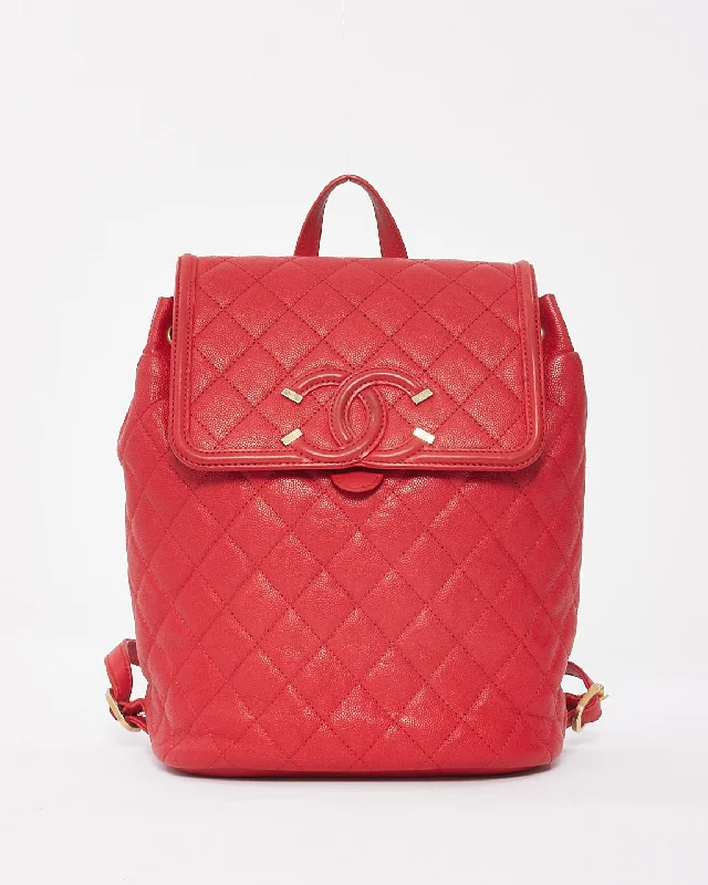 Mesh panel backpack for ventilated hiking comfort -Chanel Red Caviar Leather Filigree Backpack