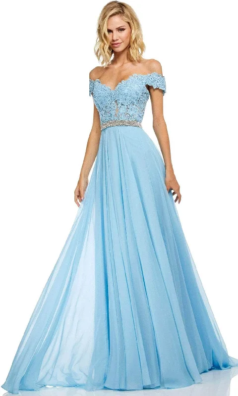 Plus size dresses with timeless charm stay chic -Sherri Hill - Lace Off The Shoulder Chiffon A-line Dress 52729