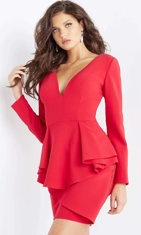 Plus size dresses with classic designs never fade -Jovani - 07032 Long Sleeve Draping Peplum Dress