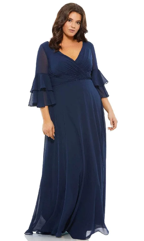 Plus size dresses for spring bloom with grace -Mac Duggal 67913 - Circular Flounce Quarter Sleeved Chiffon Dress