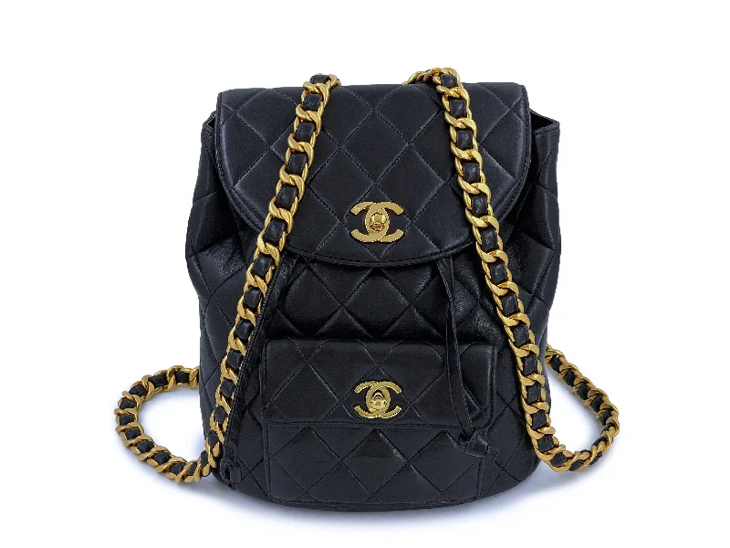 Durable travel backpack with reinforced stitching strength -Chanel Vintage Duma Backpack Bag 24k GHW Black Lambskin