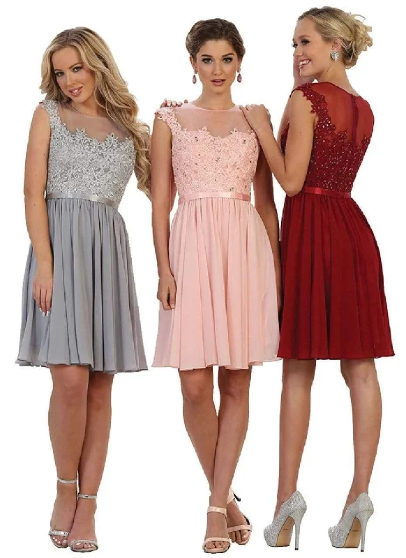 Plus size dresses with lightweight knits feel breezy -May Queen - MQ1550 Embroidered Illusion A-Line Cocktail Dress