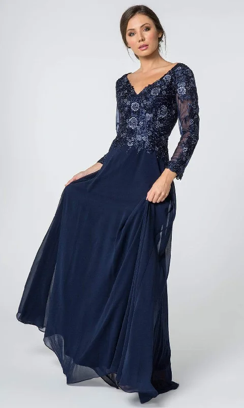 Stylish plus size dresses with stretch fabric flatter all -Elizabeth K - GL2825 Embellished V-neck Chiffon A-line Dress