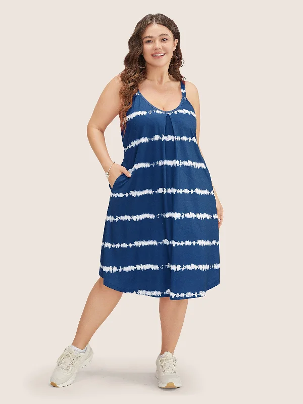 Plus size dresses with unique cuts stand apart -Tie Dye Plicated Detail Pocket Striped Cami Dress