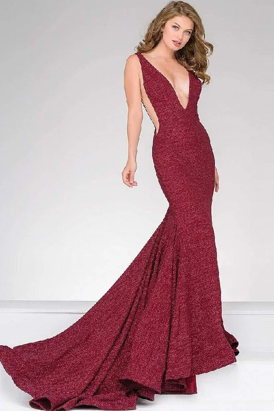 Plus size dresses with durable fabrics endure wear -Jovani - Fitted Plunging V- Neckline Prom Dress 47075