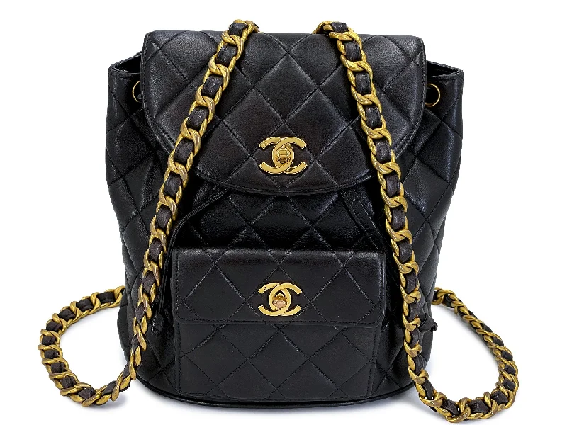 Expandable backpack for flexible storage capacity -Chanel 1994 Vintage Black Lambskin Duma Backpack Bag 24k GHW CAR