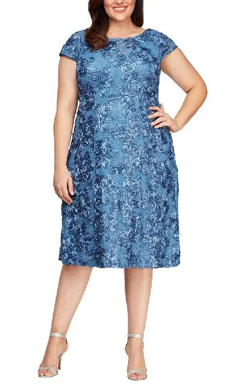 Plus size dresses featuring velvet textures feel plush -Alex Evenings - 4121570 Lace Cap Sleeves Plus Size Knee Length Dress