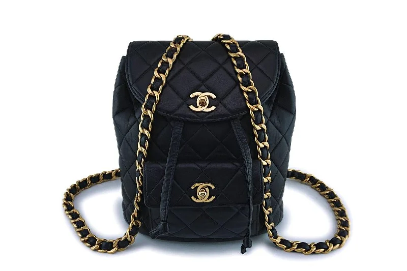 Travel backpack with detachable daypack feature -Chanel Vintage Black Lambskin Classic Quilted Backpack Bag 24k GHW