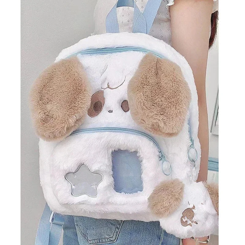 High-visibility backpack for cycling commute safety -Kawaii Plush Puppy Backpack