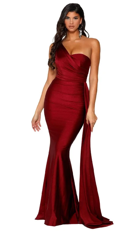 Plus size dresses with bold stripes add flair -Portia and Scarlett - PS6321 One Shoulder Fitted Evening Gown