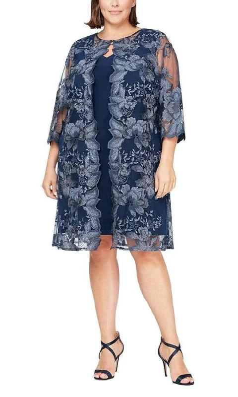 Plus size dresses with V-necks elongate figures -Alex Evenings - 84122202 Floral Embellished Matte Jersey Dress