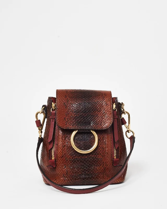 Retro canvas backpack with leather strap details -Chloé Burgundy Python Leather Small Faye Backpack