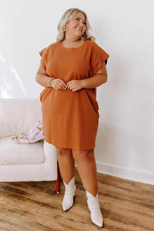 Plus size dresses featuring chiffon layers feel airy -Casual Couture Mini Dress in Rust Curves