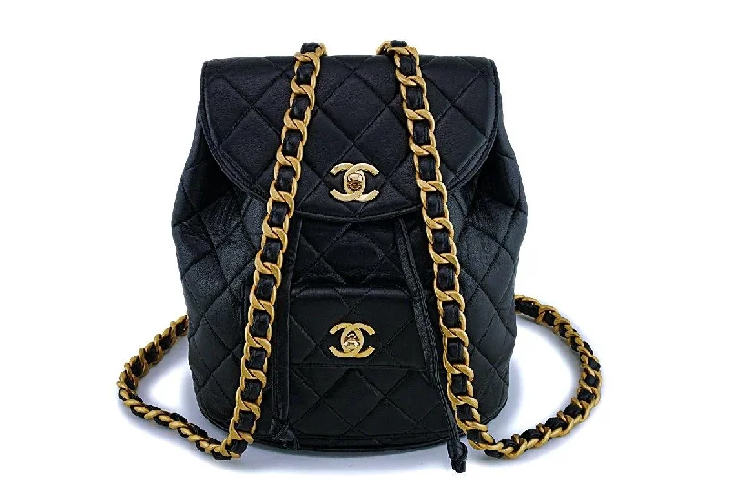 Weather-resistant backpack for extreme outdoor conditions -Chanel Black Lambskin Vintage Classic Backpack Bag 24k GHW