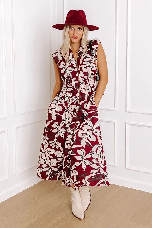 Plus size dresses featuring lace details feel romantic -Winery Welcome Floral Midi in Merlot