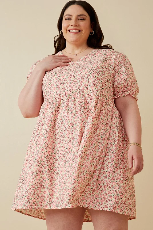 Plus size dresses featuring vibrant colors lift moods -Ditsy Floral Cinch Sleeve V Neck Dress