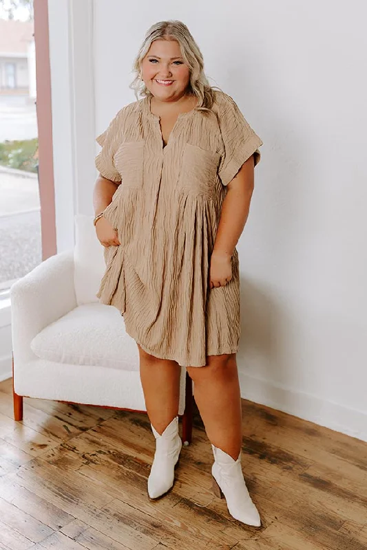 Plus size dresses with unique patterns catch eyes -Long Weekend Wonderful Shift Dress In Warm Taupe Curves