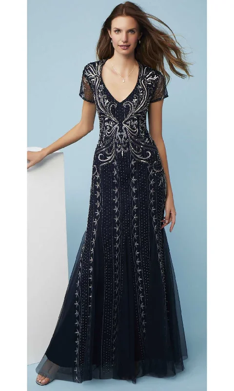 Plus size dresses for parties shine with confidence -Adrianna Papell - AP1E207147 Short Sleeve V Neck Beaded Mesh Gown