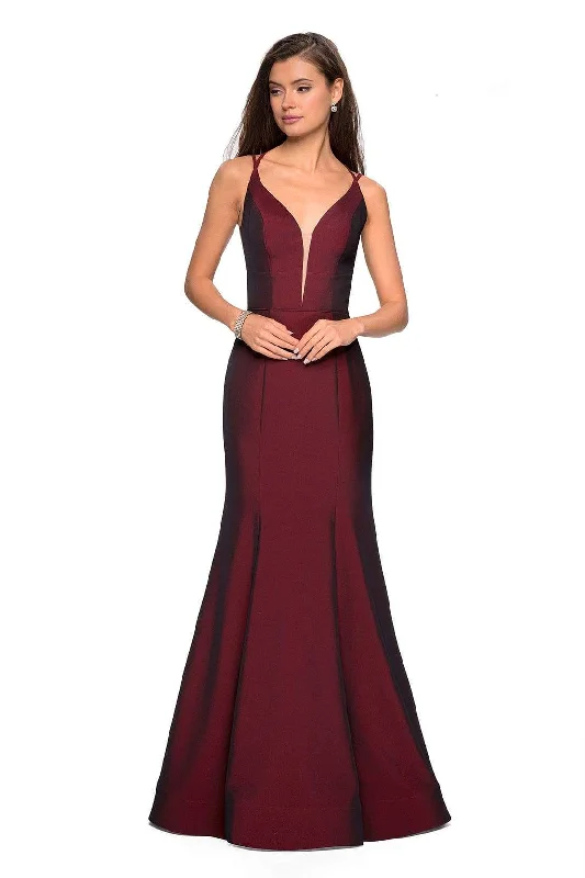 Plus size dresses with supportive linings feel great -La Femme - 27446 Long Strappy Back Trumpet Gown