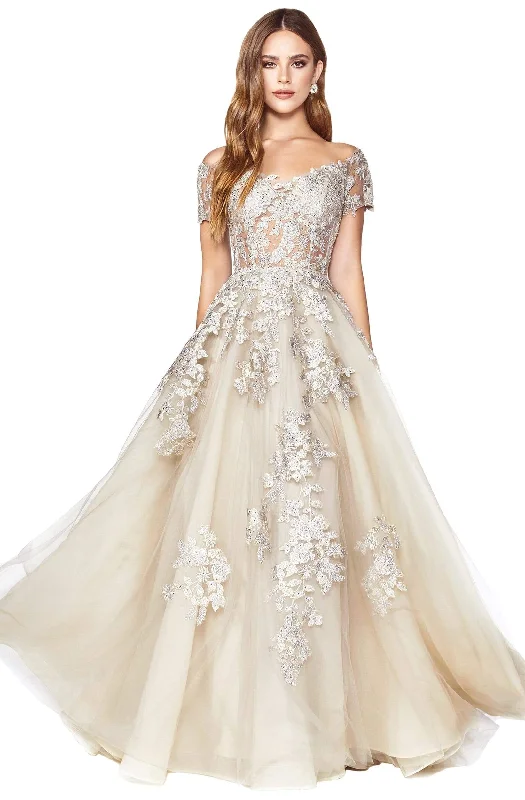 Plus size dresses featuring wrap styles are versatile -Cinderella Divine - C20 Jeweled Applique Illusion A-Line Gown