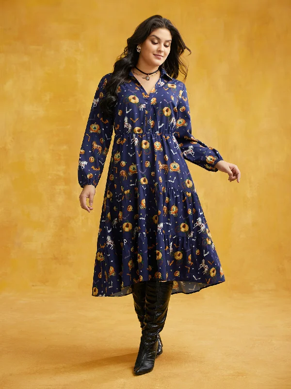 Plus size dresses for outdoor parties stay fun -Trick & Chic Printed Waist Cinching Midi Dress