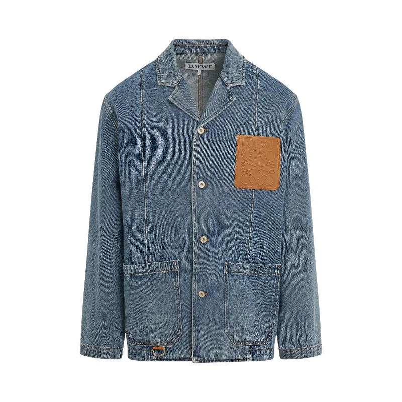 Fringed Jackets for Bohemian -Anagram Workwear Jacket in Blue Jeans Chine