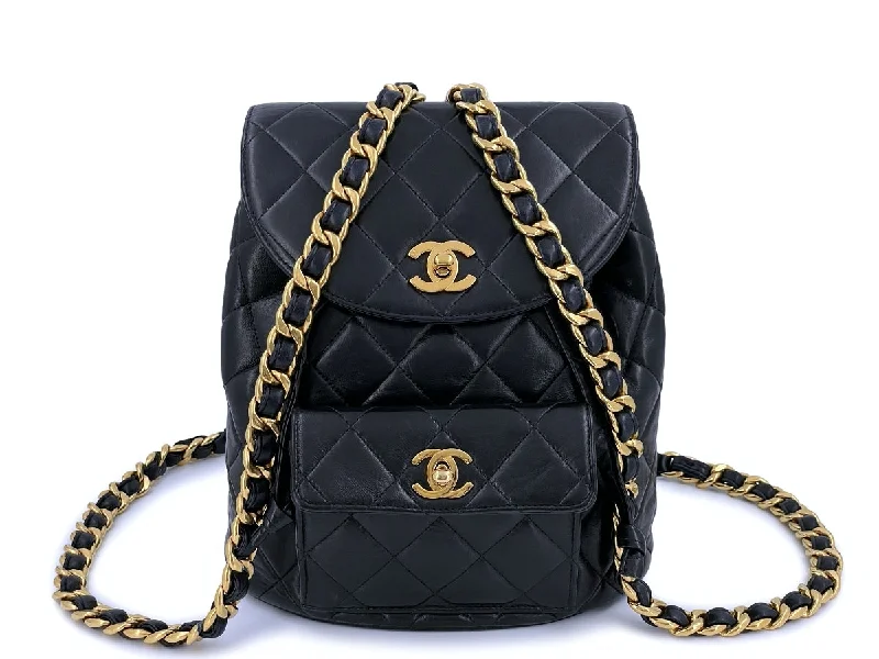 Foldable travel backpack for easy packing convenience -Chanel Vintage Black Duma Classic Backpack Bag Lambskin 24k GHW