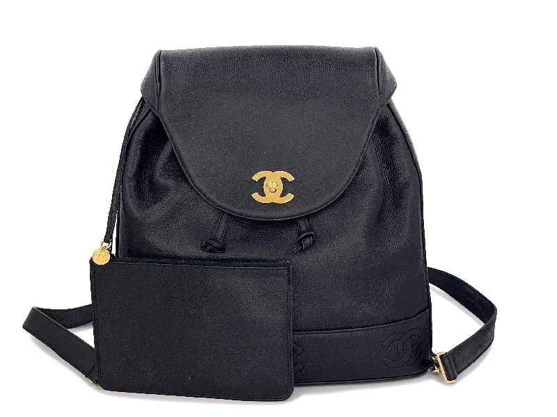 Outdoor survival backpack with emergency tool pockets -Chanel Vintage Black Caviar Backpack Bag 24k GHW