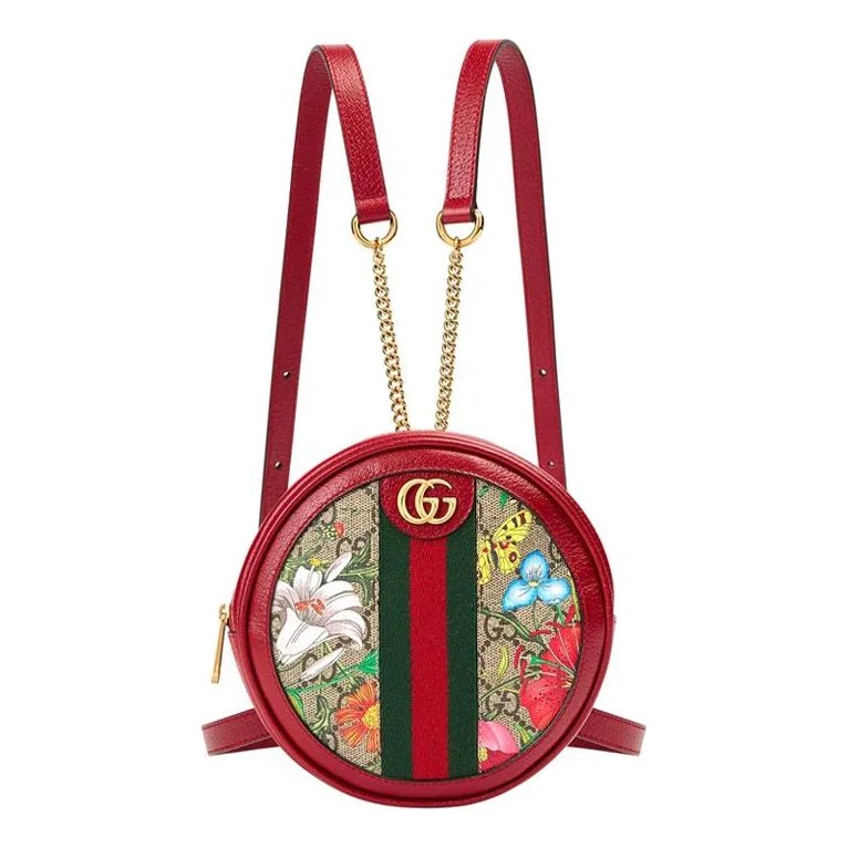 Premium travel backpack with lockable zipper security -(WMNS) Gucci Ophidia GG Flora Mini Backpack 'Red' 598661-92YBC-8722