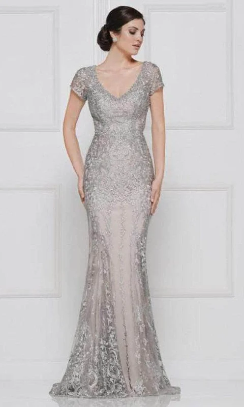 Plus size dresses with soft linings pamper skin -Rina Di Montella - Lace Applique Trumpet Evening Dress RD2657