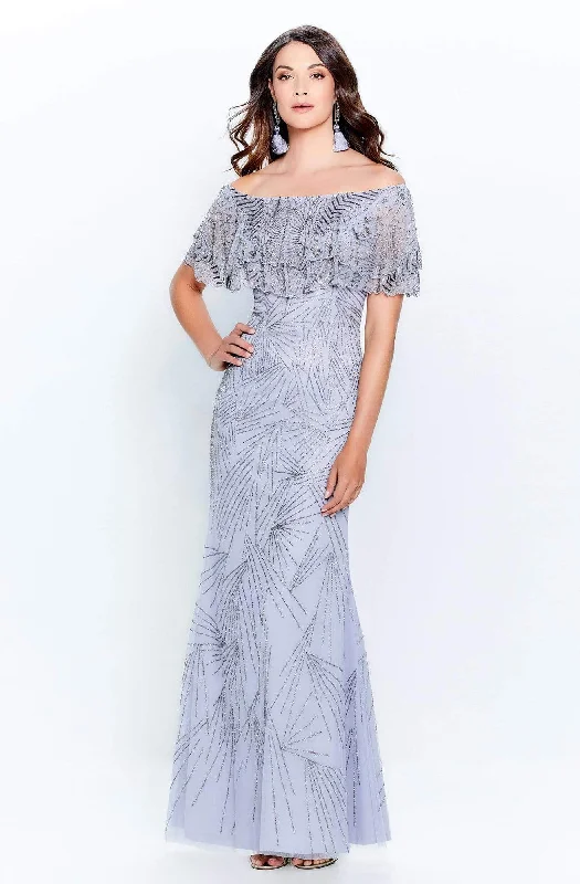 Plus size dresses featuring sequined tops glitter bright -Montage by Mon Cheri - 120925 Ruffled Off-Shoulder Sheath Mother of the Groom Dress