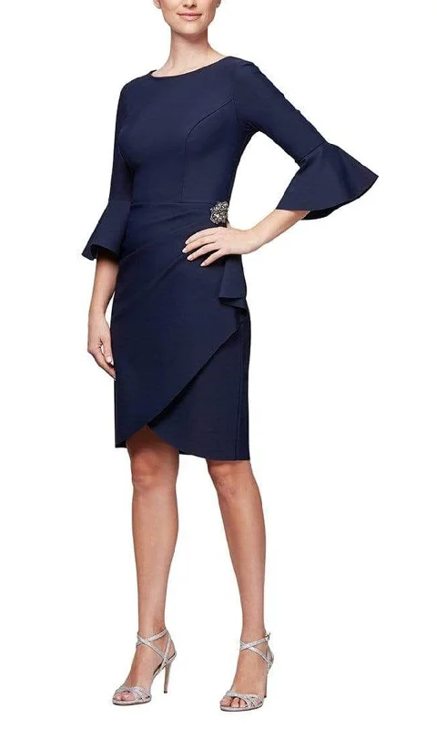 Plus size dresses for rainy days stay practical -Alex Evenings - 134183 Bell Sleeve Bateau Sheath Dress