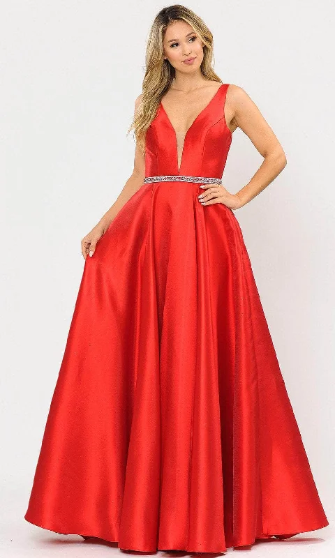 Plus size dresses with short sleeves suit spring -Poly USA 8682 - Mikado Sleeveless A-Line Long Gown