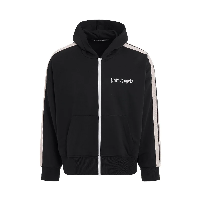 Christmas Jackets for Holiday -Zipped Hoodie Track Jacket in Black/Off White